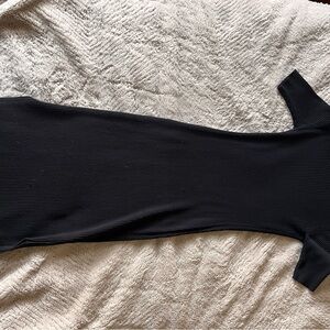 Nine West Black Ribbed Crewneck Midi Dress